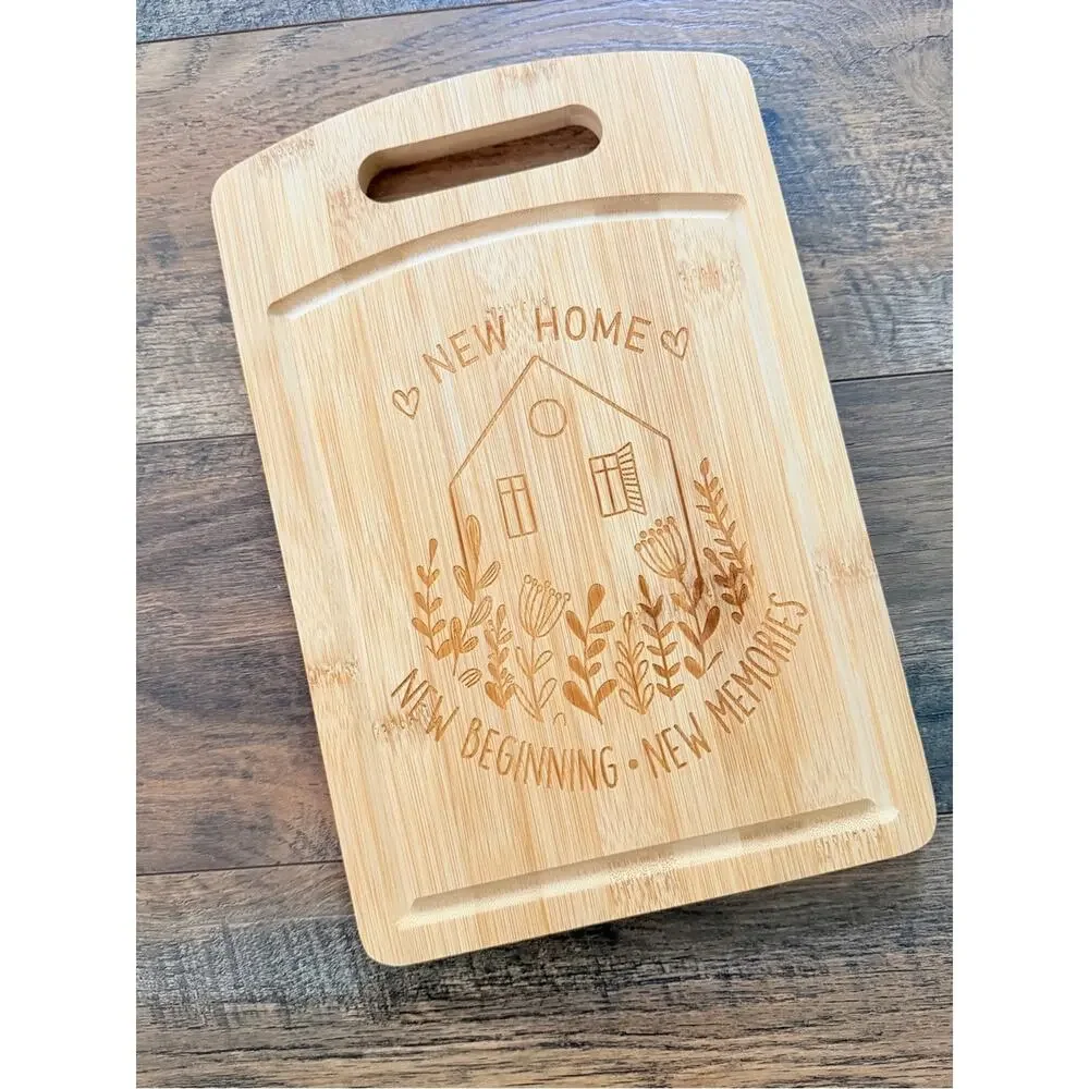 Bamboo Wood Cutting Serving Board - 'New Home' Engraved - Cheese charcuterie